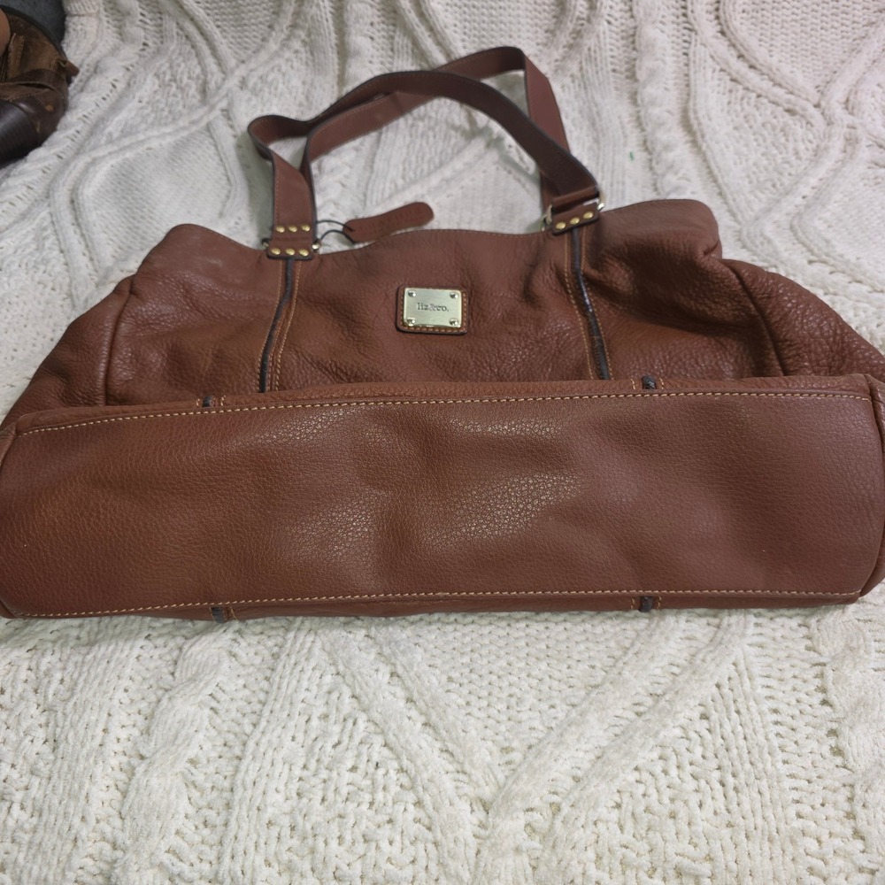 Liz & Co Leather Tote Bag Brown Pebbled Studded Women Large Good - Picture 5 of 10